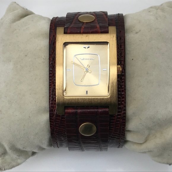 Vestal Women Watch Brown Leather Wide Band Gold To - Picture 4 of 11